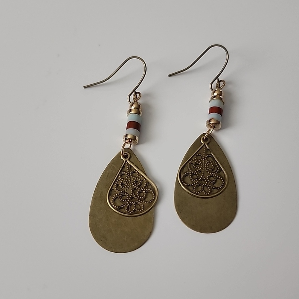 Boho Beaded TEARDROP EARRINGS Lace Double  Double Dangle  Lightweight